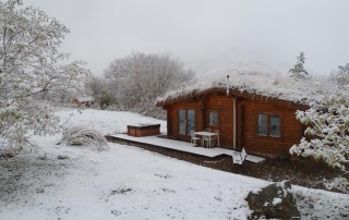 First snow at the log cabins